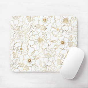 Elegant Guld Ro Blommigt Line art Musmatta