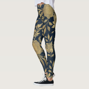 Elegant Guld Ro Blommigt - marinblå design Leggings
