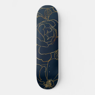 Elegant Guld Ro Blommigt Teckning Blue Design Mini Skateboard Bräda 18,5 Cm