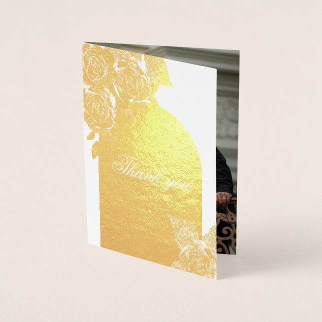 Elegant Guld Ro Bröllop Tack Photo Real Folierat Kort (Framsida)