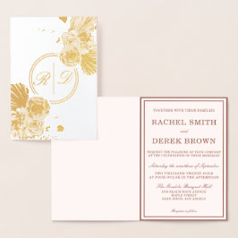 Elegant Guld Ro Monogram Bröllop Real Folierat Kort