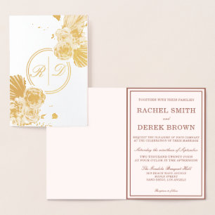 Elegant Guld Ro Monogram Bröllop Real Folierat Kort