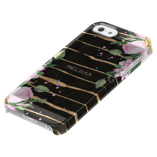 Elegant Guld-ro Rand Rosa Flowers Accent Clear iPhone SE/5/5s Skal