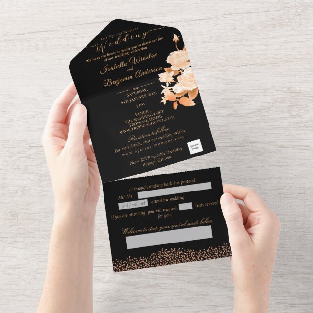 Elegant Guld Ro Svarta Bröllop (Avrivbar del)