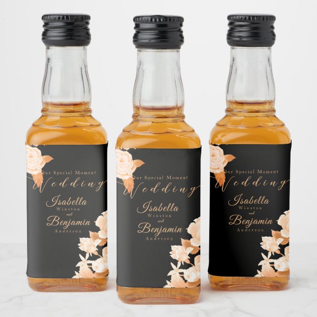 Elegant Guld Ro Svarta Bröllop Spritflaskor Etikett (Flaskor)