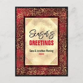 Elegant guld röd blommigt jul nytt år vykort