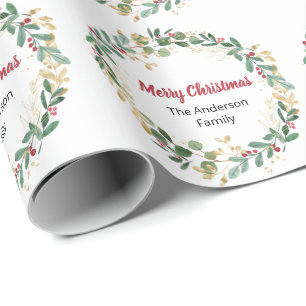Elegant guld röd grön julkrans presentpapper