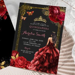 Elegant Guld Röd ros Royal Quinceañera Inbjudningar