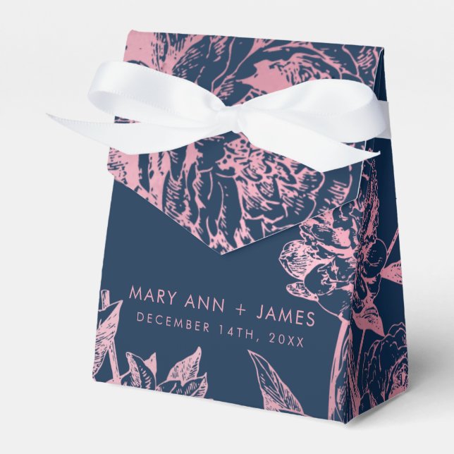 Elegant Guld, Ron marinblått Blommigt Bröllop Presentaskar (Framsidan Sidan)