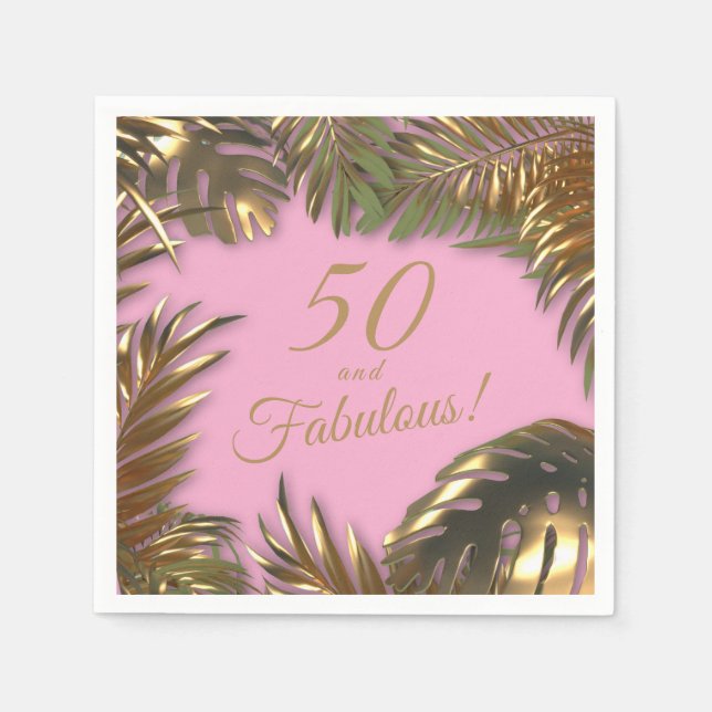 Elegant Guld Rosa 50 Fabulous Birthday Pappersservett (Framsidan)