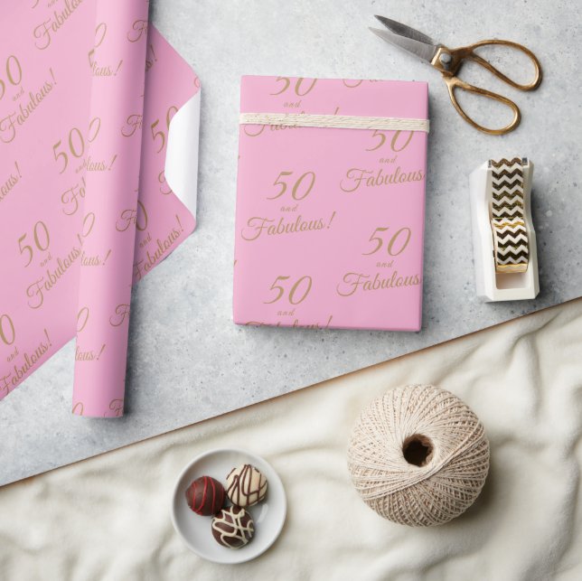 Elegant Guld Rosa 50 Fabulous Birthday Presentpapper (Hantverk)