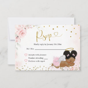 Elegant Guld Rosa Afro Angel Baby Shower OSA Kort