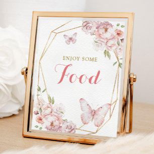 Elegant Guld Rosa Blommigt Girl Quinceañera Food Poster
