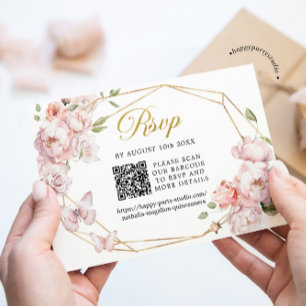 Elegant Guld Rosa Blommigt Mis Quince Años QR OSA Kort