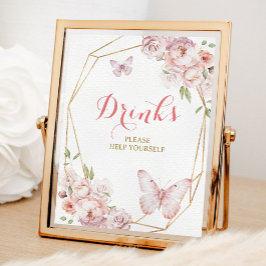Elegant Guld Rosa Blommigt Mis Quince Drinks Poster