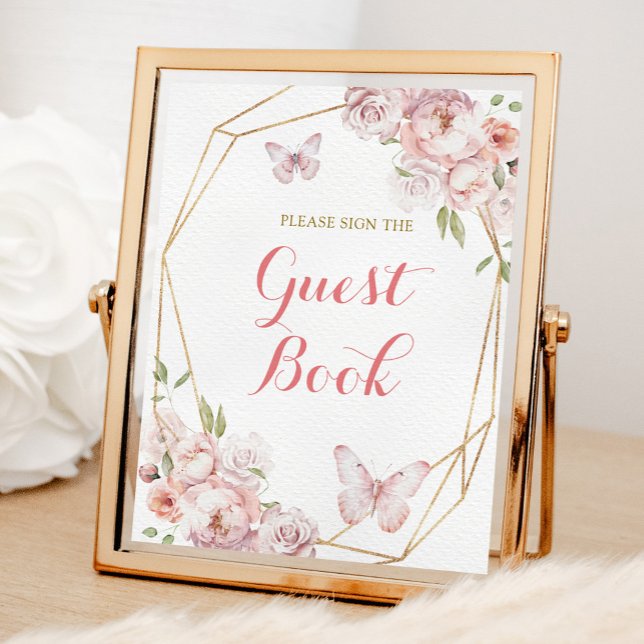 Elegant Guld Rosa Blommigt Quinceañera Guest Bok Poster (Skapare uppladdad)
