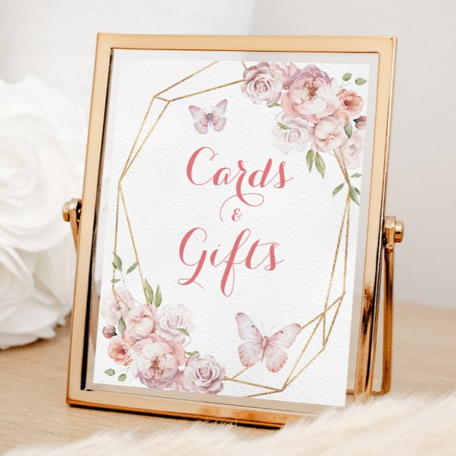 Elegant Guld Rosa Blommigt Quinceañera-kort och pr Poster (Skapare uppladdad)