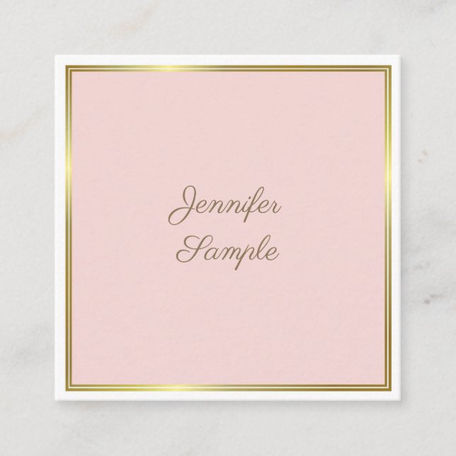 Elegant Guld  Rosa Calligraphy-skript Luxury Fyrkantigt Visitkort (Framsida)