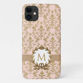 Elegant Guld  Rosa Damask Glitter Monogram