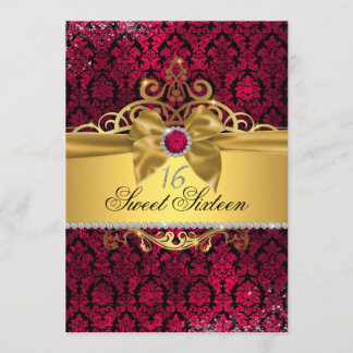 Elegant Guld Rosa Damask Sweet sixteen Inbjudan