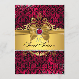 Elegant guld rosa damast Sweet Sixteen inbjudan