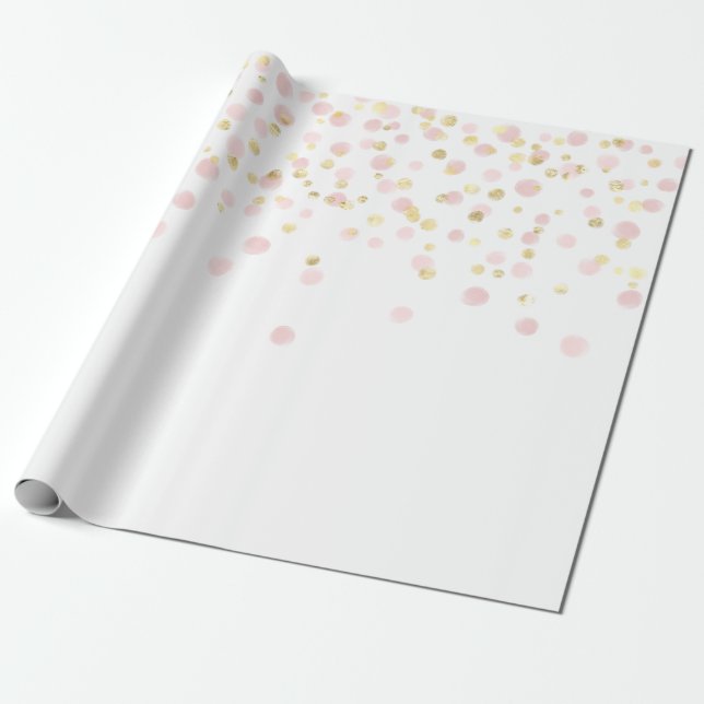 Elegant Guld Rosa Dot Confetti Presentpapper (Utrullad)