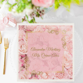 Elegant Guld Rosa Flowers Quinceañera Pappersservett