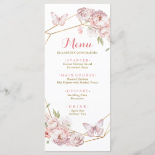 Elegant Guld Rosa Geometric Blommigt Quinceañera Meny