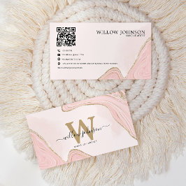 Elegant Guld Rosa Glitter QR-kod Modern Monogram Visitkort