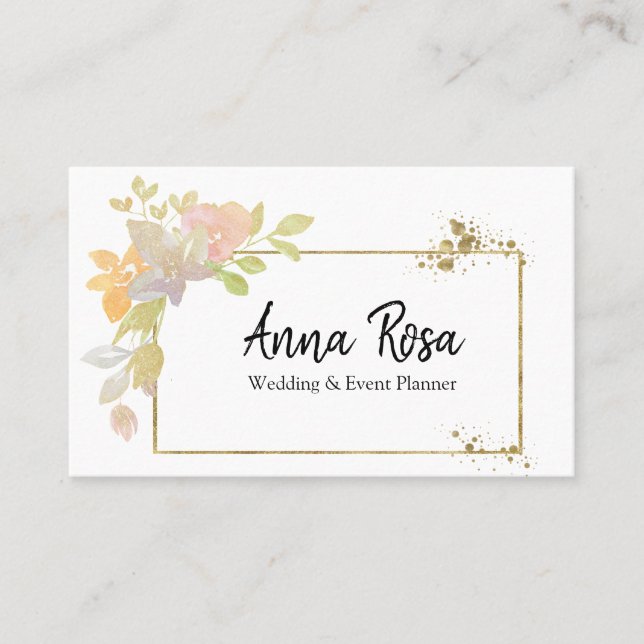 *~* Elegant Guld Rosa Lavender Watercolor Flower Visitkort (Framsida)