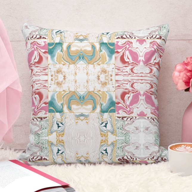 Elegant guld rosa och blå marmor kudde (Skapare uppladdad)