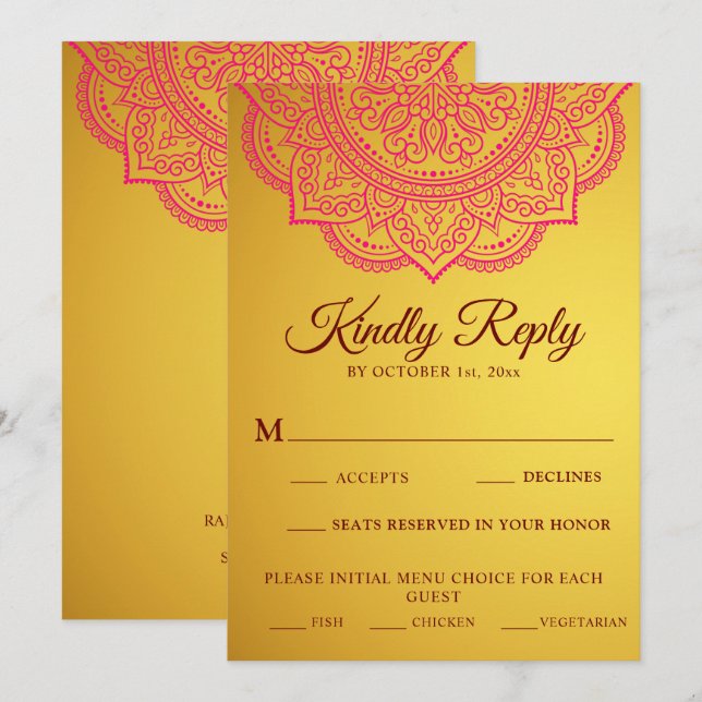 Elegant Guld Rosa paisley Indian Bröllop OSA (Fram/baksida)