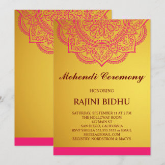 Elegant Guld Rosa Paisley Indian Mehndi Ceremony Inbjudningar