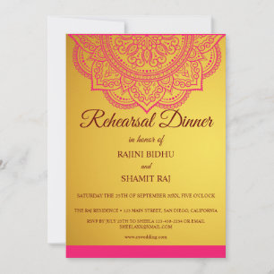 Elegant Guld Rosa Paisley Indiska rehearsal Middag Inbjudningar