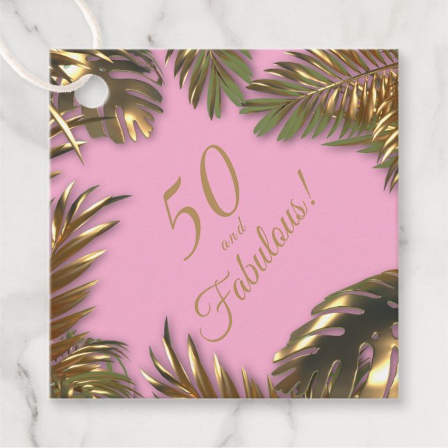 Elegant Guld Rosa Photo 50 Fabulous Birthday Gåvor Etiketter (Framsida)