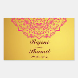 Elegant Guld Rosa Red Indian Paisley Bröllop Recta Rektangulärt Klistermärke
