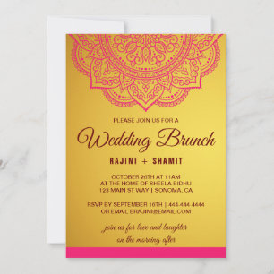 Elegant Guld Rosa Red Paisley Bröllop Brunch Invit Inbjudningar