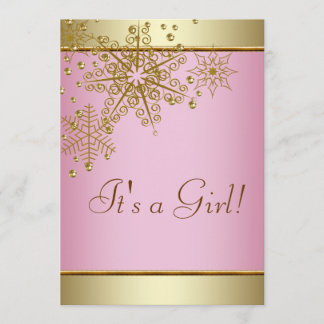 Elegant guld rosa snöflinga baby shower flicka inbjudningar