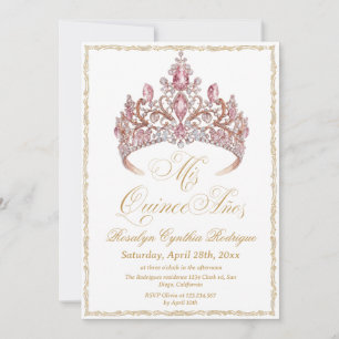 Elegant guld rosa tiara Quinceanera Foto Inbjudningar