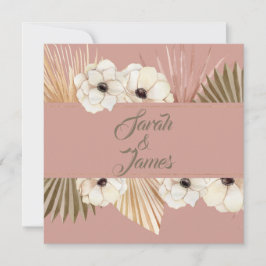 Elegant Guld Rosa Watercolor Boho Blommigt Bröllop Inbjudningar