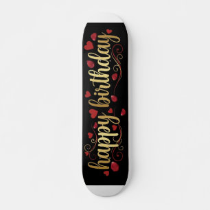 Elegant Guld & Rött Hjärta Lycka Till Födelsedagen Mini Skateboard Bräda 18,5 Cm