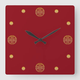Elegant Guld Round Geometric Longevity Motif Fyrkantig Klocka