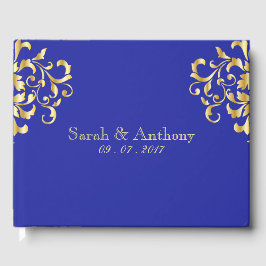 Elegant Guld & Royal Blue Bröllop Guest Bok