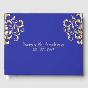 Elegant Guld & Royal Blue Bröllop Guest Bok