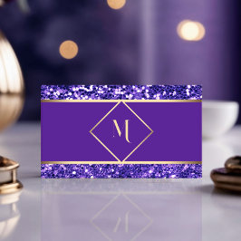 Elegant Guld & Royal Lila Glitter Modern Visitkort