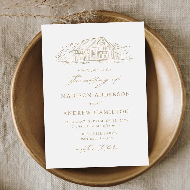 Elegant Guld Rustic Barn Bröllop Inbjudningar (Skapare uppladdad)