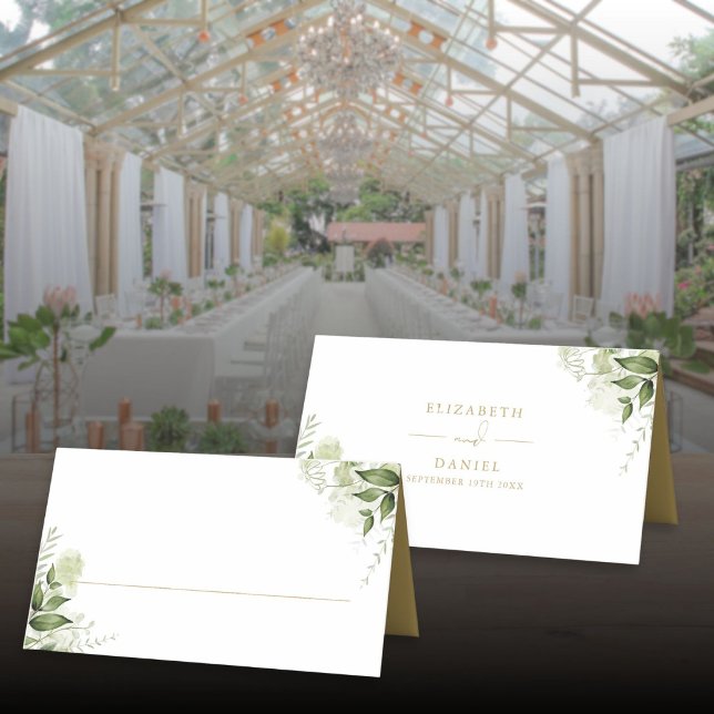 Elegant Guld Rustik Grönska Bröllop Vikt Placeringskort (Elegant Gold Rustic Greenery Wedding Folded Place Card)