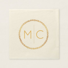 Elegant Guld Rustiskt utandningsluft Löv Monogram  Pappersservett