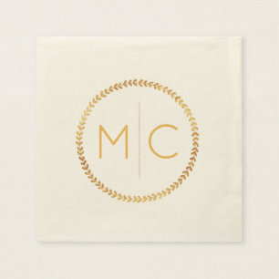 Elegant Guld Rustiskt utandningsluft Löv Monogram Pappersservett