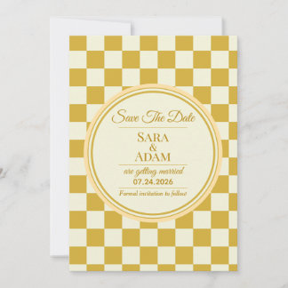 Elegant guld-rutigt kort för Save the Date